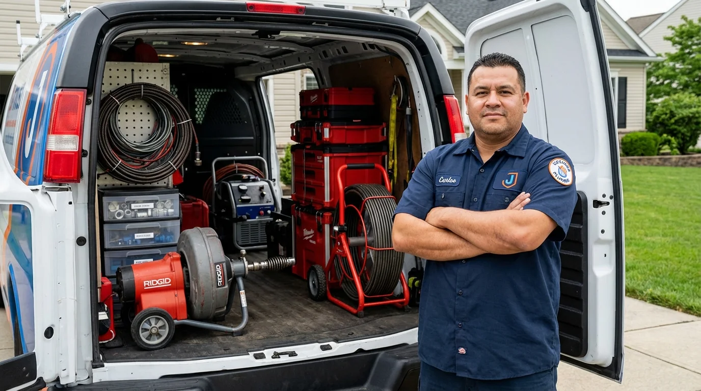 Professional drain cleaning equipment and Johns Plumbing LLC plumber in Duxbury