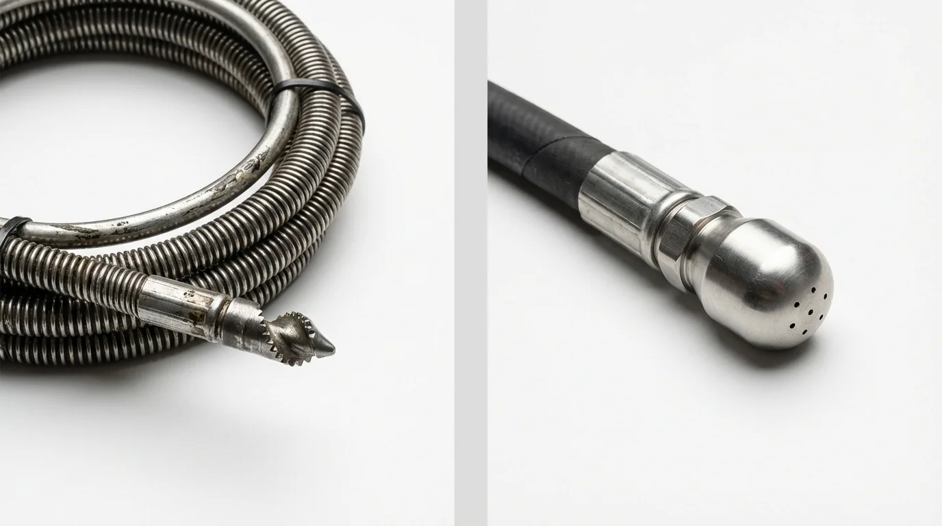 Drain snake cable and hydro jetting nozzle used for drain cleaning in Duxbury, MA