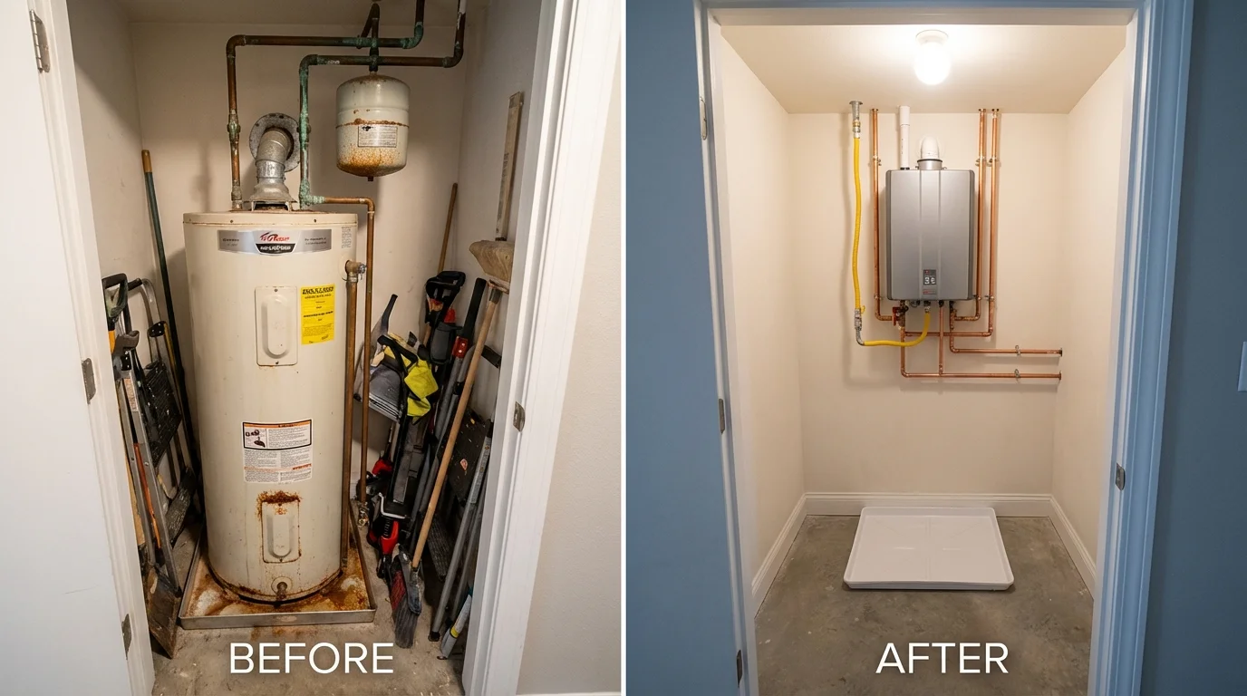 Tank water heater versus wall-mounted tankless unit comparison for Duxbury, MA homeowners