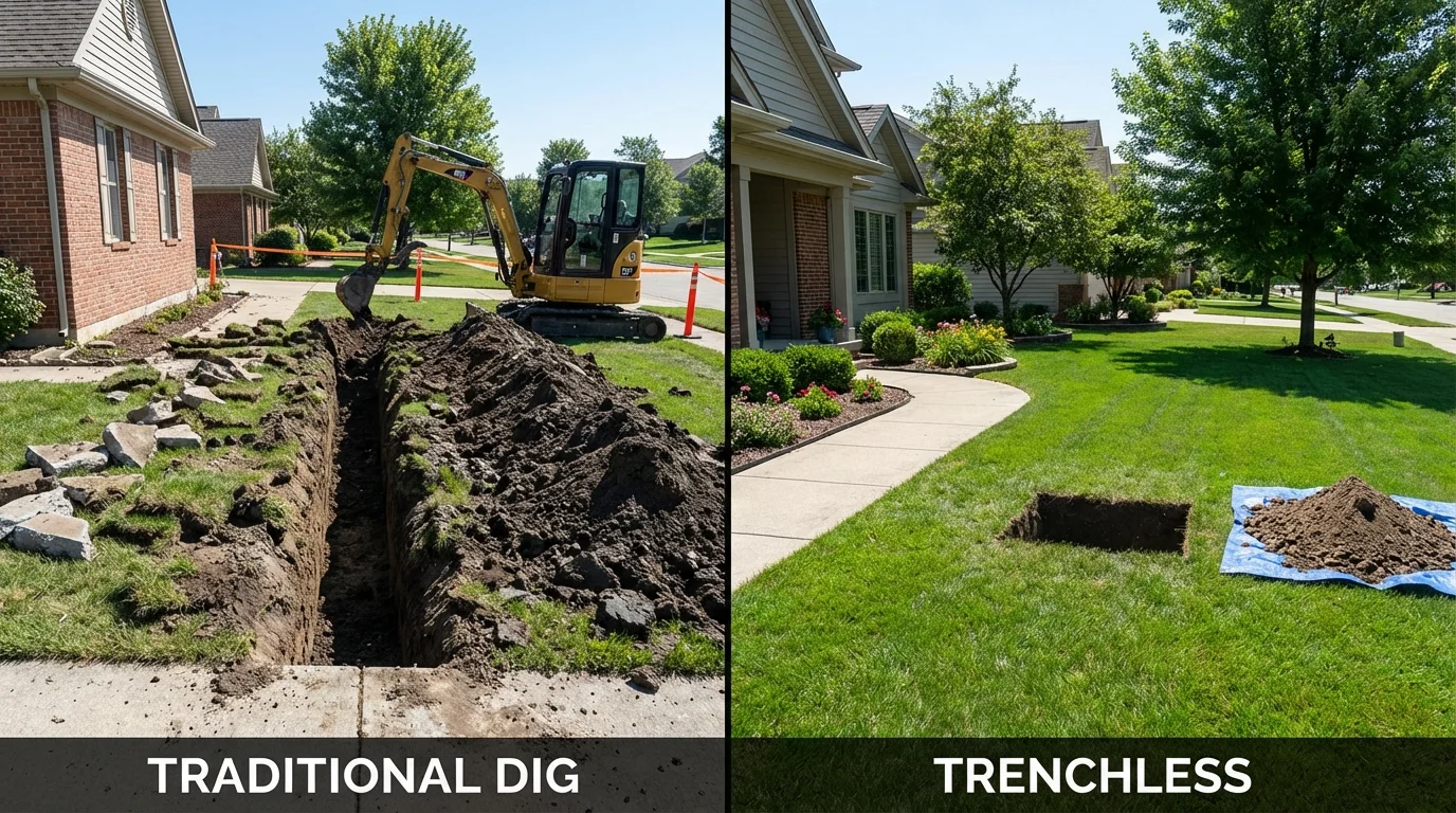 Trenchless sewer repair with minimal yard damage versus traditional excavation in Duxbury, MA